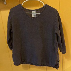 Match Point Linen V-Neck Small 3/4 Sleeve Blouse